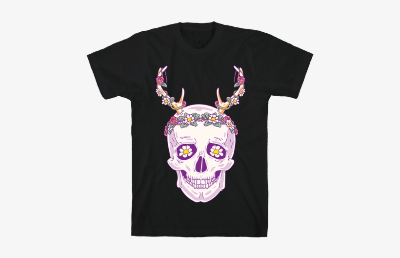 Flower Crown Skull Mens T-shirt - Am Small And Sensitive But Also Fight Me, transparent png