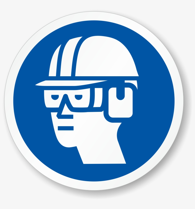 Hard Hat, Goggles, Ear Muffs Iso Mandatory Label - Wear Head Protection Sign, transparent png