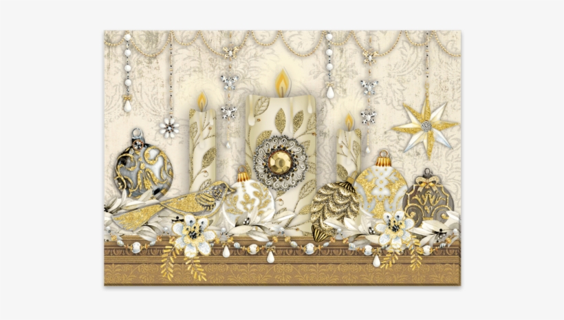 Candlelight Mantle Boxed Holiday Cards - Punch Studio 16-ct. Embellished Ornament & Candle, transparent png