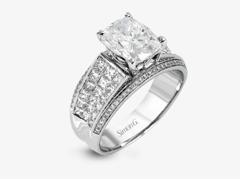 18k White Gold Wide Band Contemporary Engagement Ring - Princess Cut Diamond Ring With Wide Band, transparent png