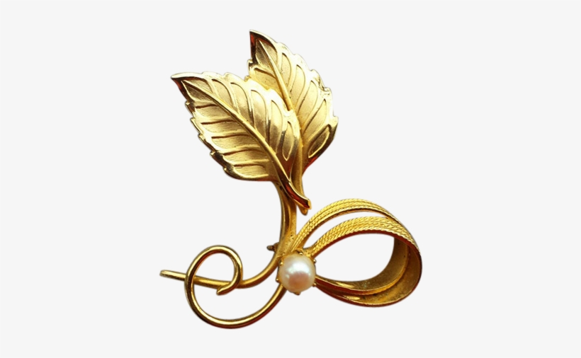 1960s Gold Tone Brooch With Real Pearl Flowing Flourish - Body Jewelry, transparent png