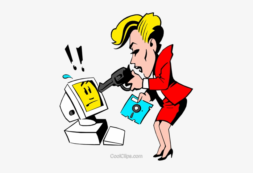 Cartoon Woman Pointing A Gun At Computer Royalty Free - Cartoon Woman, transparent png