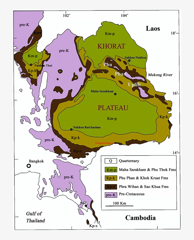Distribution Of Cretaceous Strata In Ne And Se Thailand - Sao Khua Formation Map, transparent png
