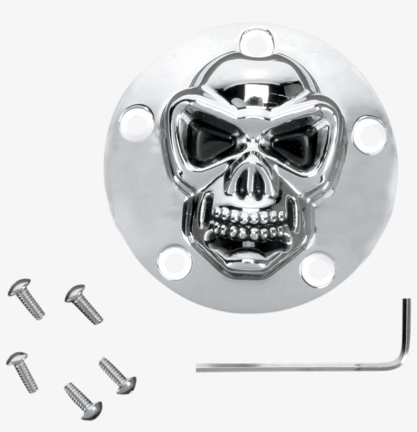 Drag Specialties Chrome Twin Cam Skull Points Cover - Cache Allumage - Twin Cam 99up - Skull 3d - Chrome, transparent png