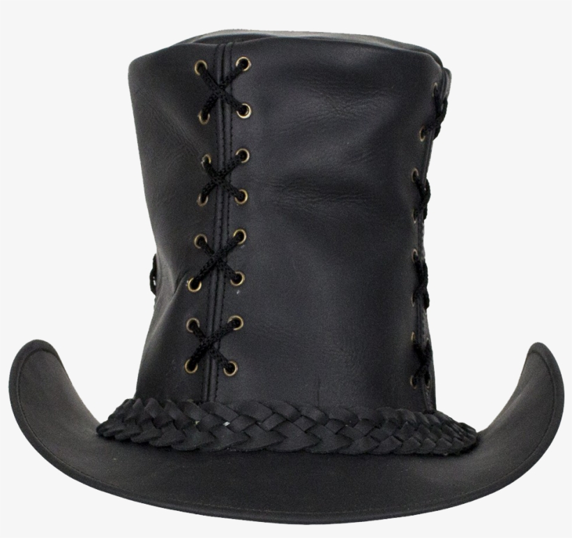 Black Leather Top Hat With Chrome Skull - Leather Top Hat, transparent png