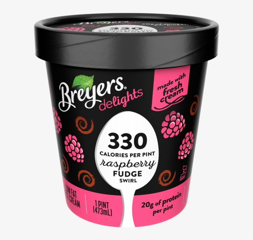 A 16 Ounce Tub Of Breyers Delights Raspberry Fudge - Low Calorie Ice Cream, transparent png