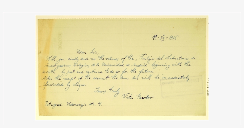 Letter From The "legado Cajal" From Victor Pavlov To - Handwriting, transparent png