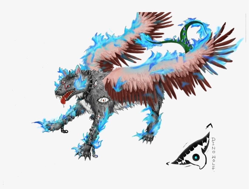 The Winged Wolf Is On Fire By Dino-wolf On Deviantart, transparent png