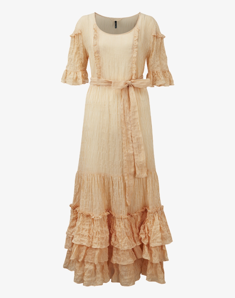 January Tangerine Striped Cotton Ruffle Dress - Gown, transparent png