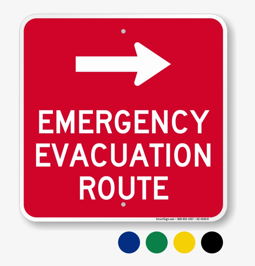 Emergency Evacuation Route Right Arrow - Hurricane Evacuation Route Sign, transparent png