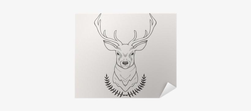 Vector Hand Drawn Illustration Of Deer And Laurel Poster - Drawn Deer, transparent png