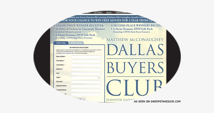 Cinemark & Focus Features Free Movie Sweepstakes - Dallas Buyers Club Starring Matthew Mcconaughey (dvd), transparent png