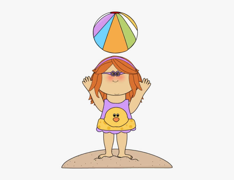 Girl Tossing Beach Ball - Girl With Beach Ball Clipart, transparent png