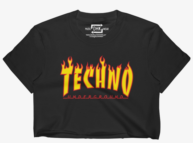 "techno" Flames Women's Cropped T-shirt - Anti Social Techno Club, transparent png
