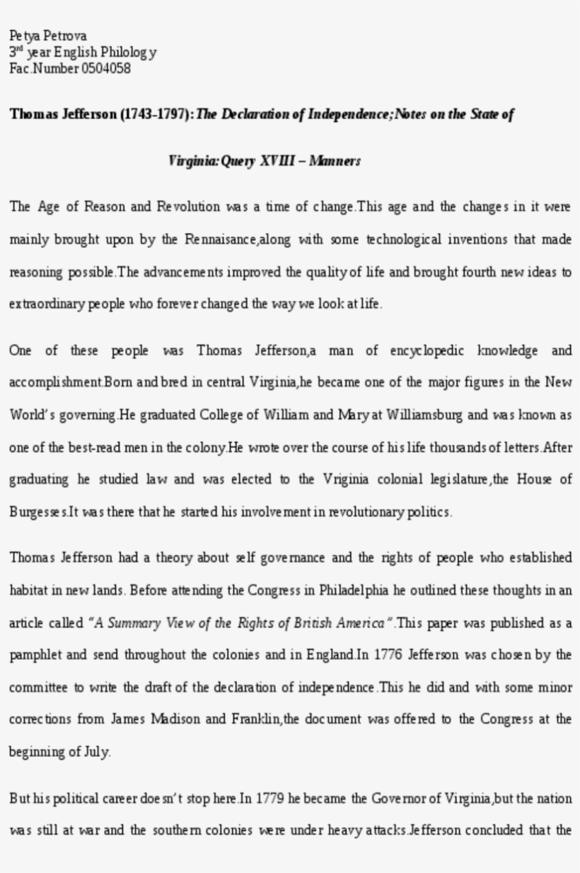 Thomas Jefferson - Texto Para Comprension Lectora, transparent png