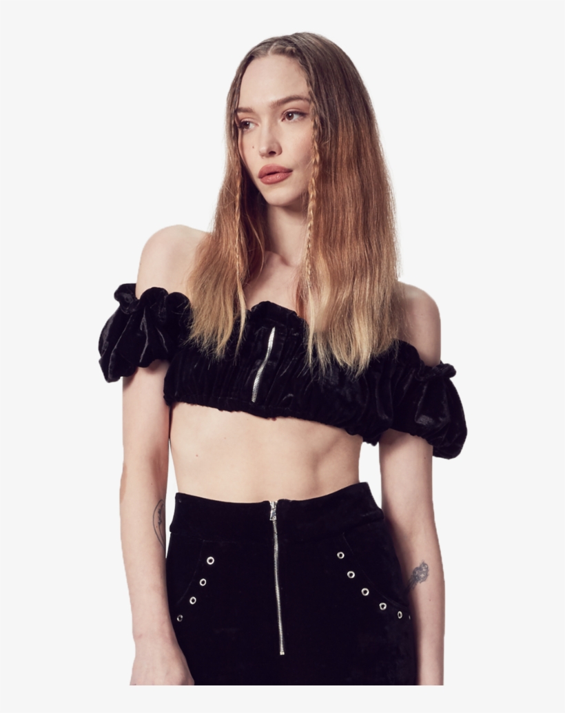 Kourtney Kardashian Ruffled Velvet Off The Shoulder - Trousers, transparent png