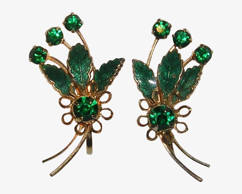 Vibrant Green Enamel And Rhinestone Comet Design Earrings - Design, transparent png