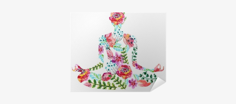 Yoga Pose, Watercolor Bright Floral Illustration Poster - Yoga Illustration Free, transparent png