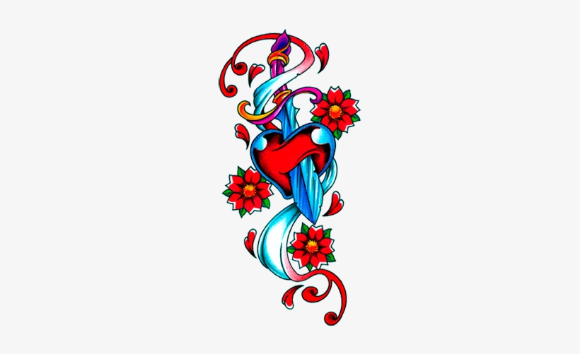 Wonderful Heart Dagger With Flowers Design - Flower, transparent png