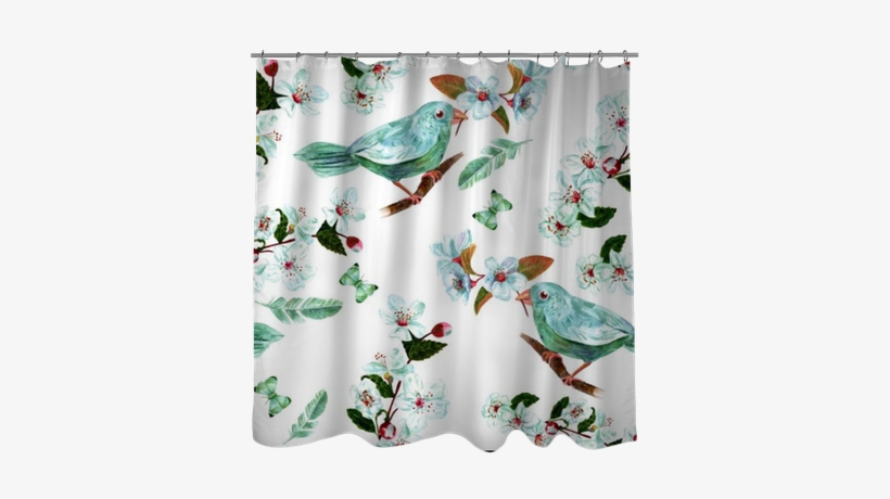 Seamless Background Pattern With Watercolor Bird, Flowers, - Feather, transparent png