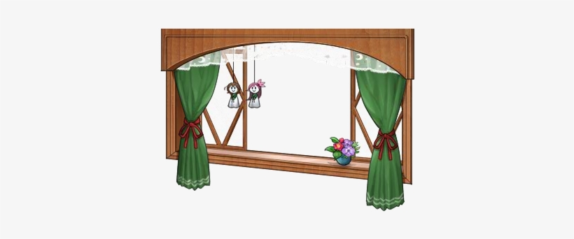 Rainy Season Window With Green Curtain - Curtain, transparent png