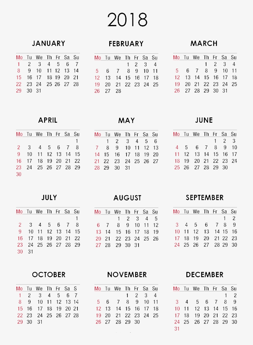 Library Calendar Png Images All - 2018 Yearly Calendar Pdf, transparent png