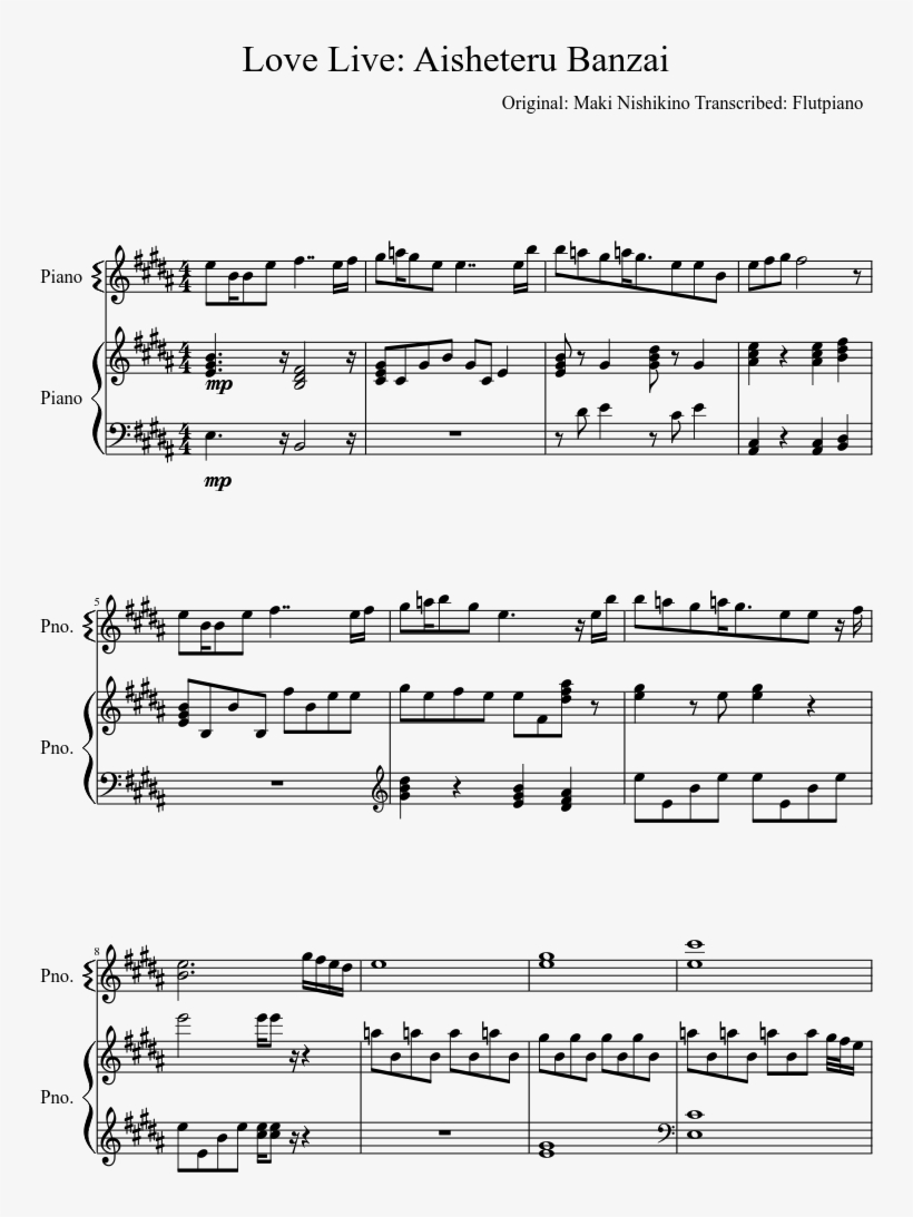 Aisheteru Banzai Sheet Music Composed By Original - Professor Layton Theme Sheet Music, transparent png