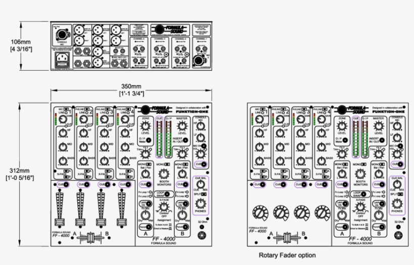 Ff4000 Dj Mixer Technical Drawing - Formula Sound Ff-4000 L, transparent png