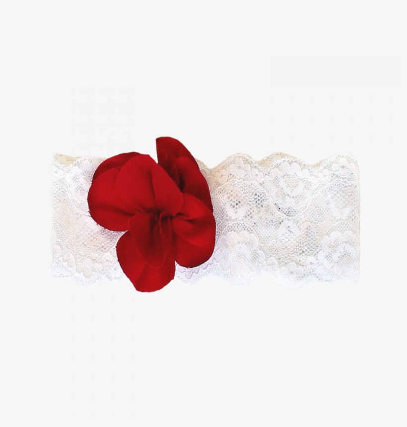 Headband In White Lace With Red Flower - White, transparent png