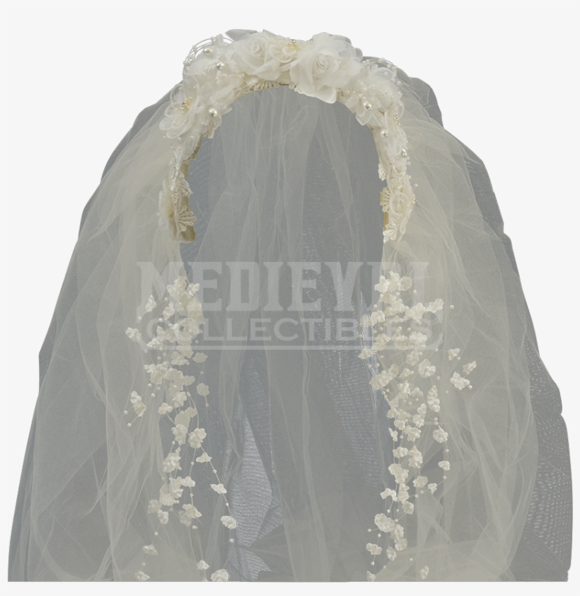 Ivory Victorian Headband With Long Veil - Bride, transparent png
