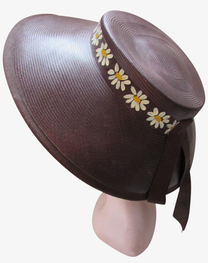Adorable Straw Hat In Chocolate Brown And Hand Painted - Hat, transparent png