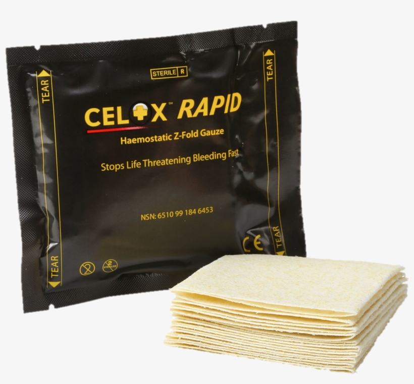 After Extensive Evaluation The Uk Ministry Of Defence - Celox Rapid Hemostatic Z-fold Gauze, 3" X 5', transparent png