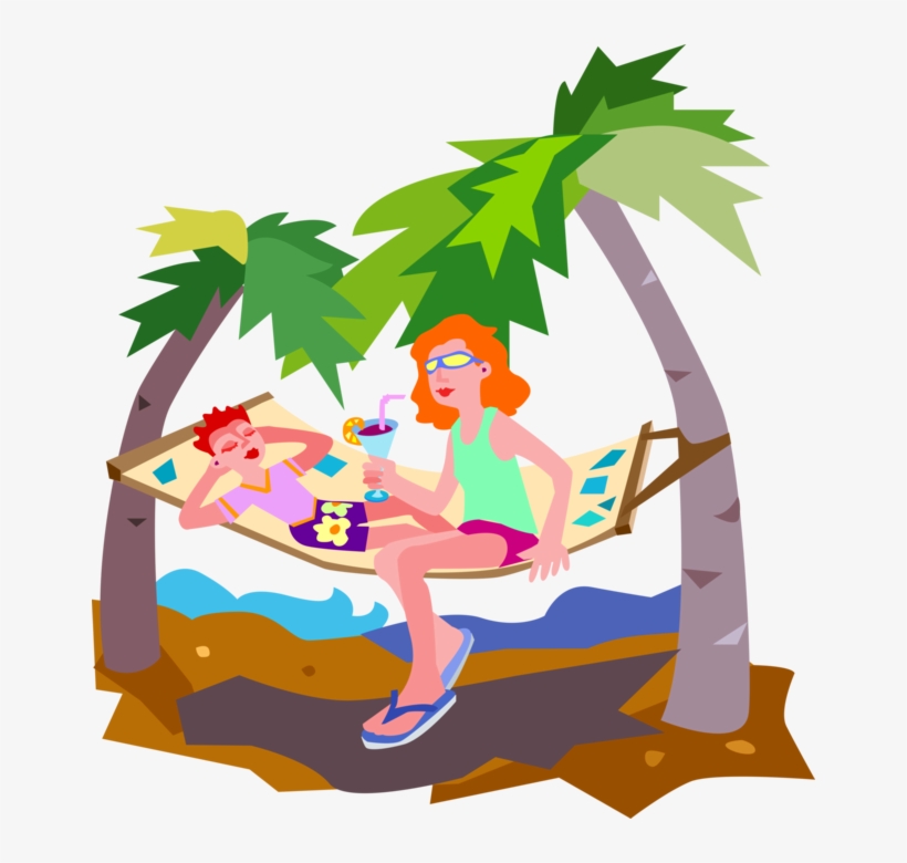 Vector Illustration Of Relaxing On Hammock Between - Hammock Clipart, transparent png
