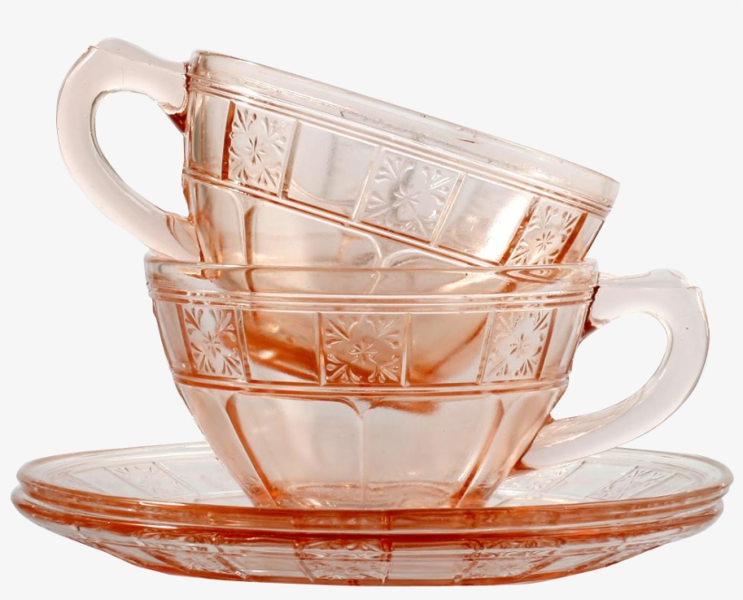 Pink Depression Glass Cup And Saucers Pair Doric Jeannette, transparent png