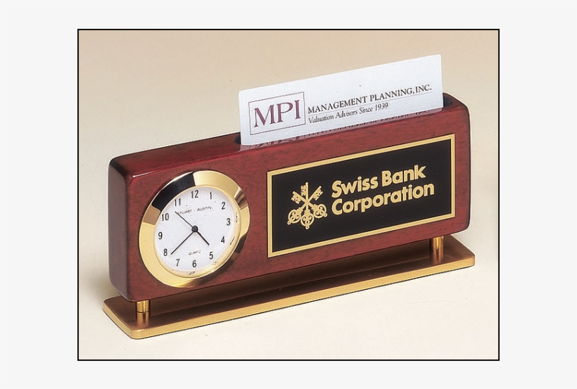 Rosewood Stained Piano Finish Combination Clock And - Logo Business Card Holder Desk, transparent png