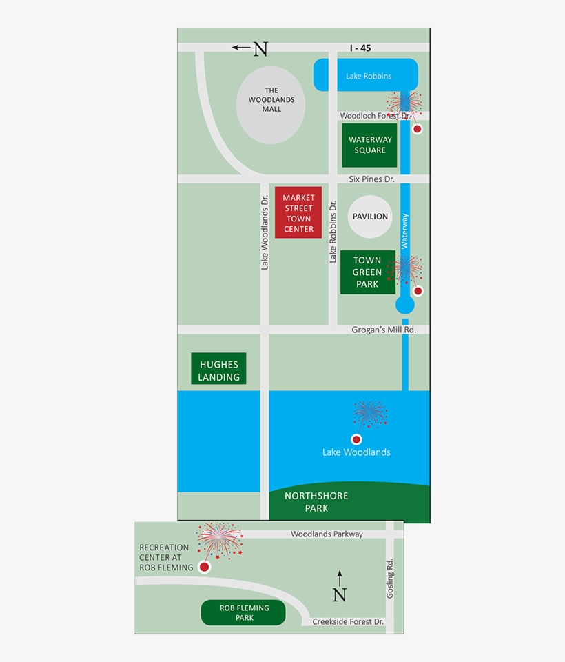 Map Of Locations To See Fireworks In The Woodlands - See The Woodlands Fireworks, transparent png
