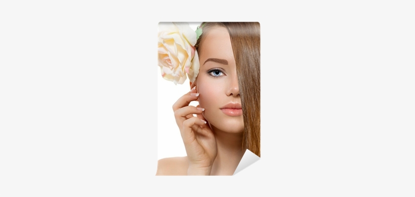 Beautiful Model With Rose Flower Touching Her Face - Face, transparent png