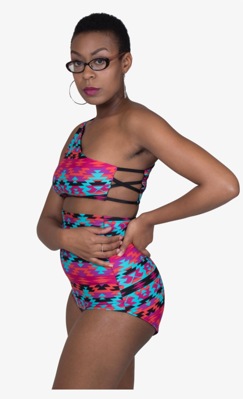 Dara One Shoulder Cut Out Bikini Top In New Aztec, transparent png