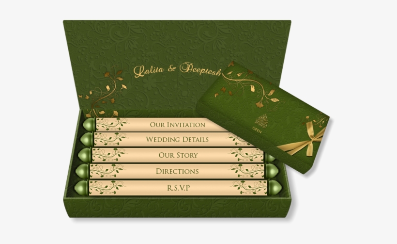 Mini Scroll Box Email Wedding Card In Emerald Green - Olive Green And Cream Wedding, transparent png