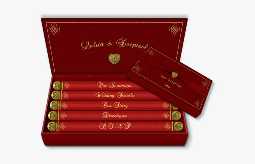 Red & Gold Box Email Wedding Invitation With Mini Scroll - Wedding Invitation, transparent png