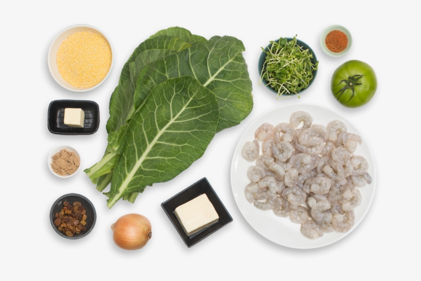 Cajun Shrimp & Cheesy Grits With Collard Greens & Green - Tomato Chutney, transparent png