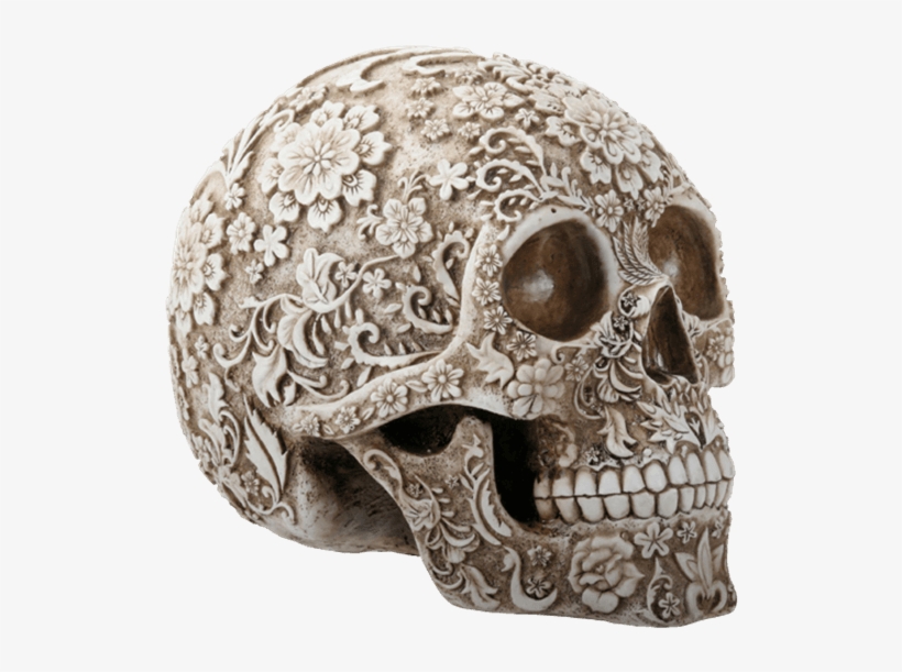 Floral Carved Human Skull - Carved Skull, transparent png