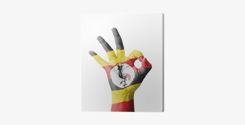 Hand Making Ok Sign, Uganda Flag Painted Canvas Print - Flag, transparent png