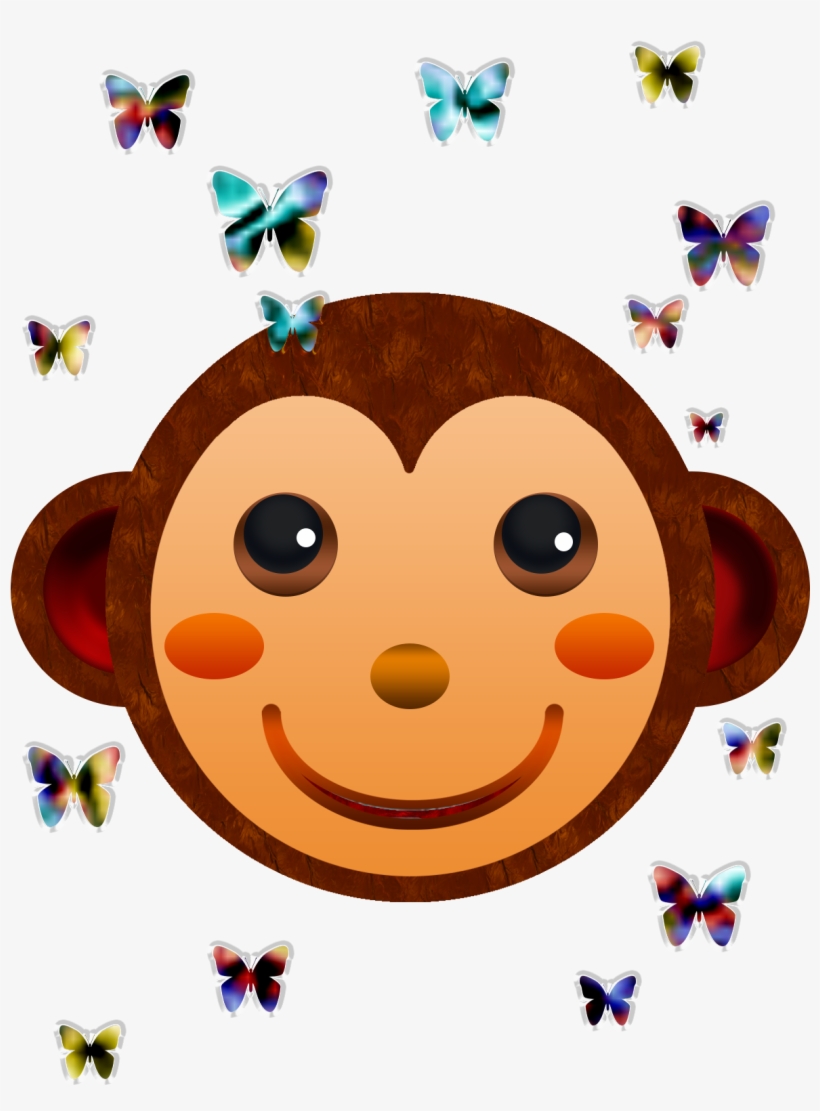 Monkey Face And Butterflies - Cartoon, transparent png