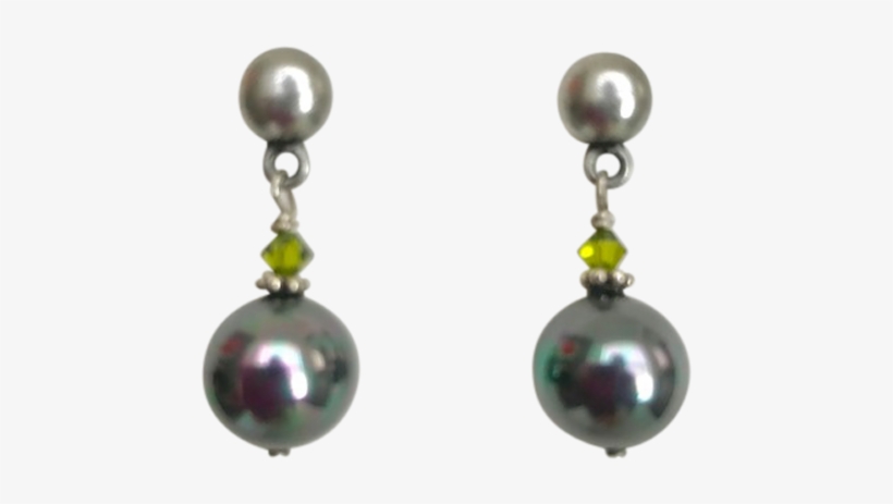 Silver Dome Post Iridescent Green Pearl Earrings - Earring, transparent png