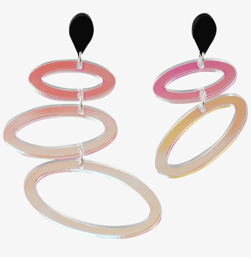 Asymmetric Ellipses, Iridescent And Black - Black Independent Designer Earrings, transparent png