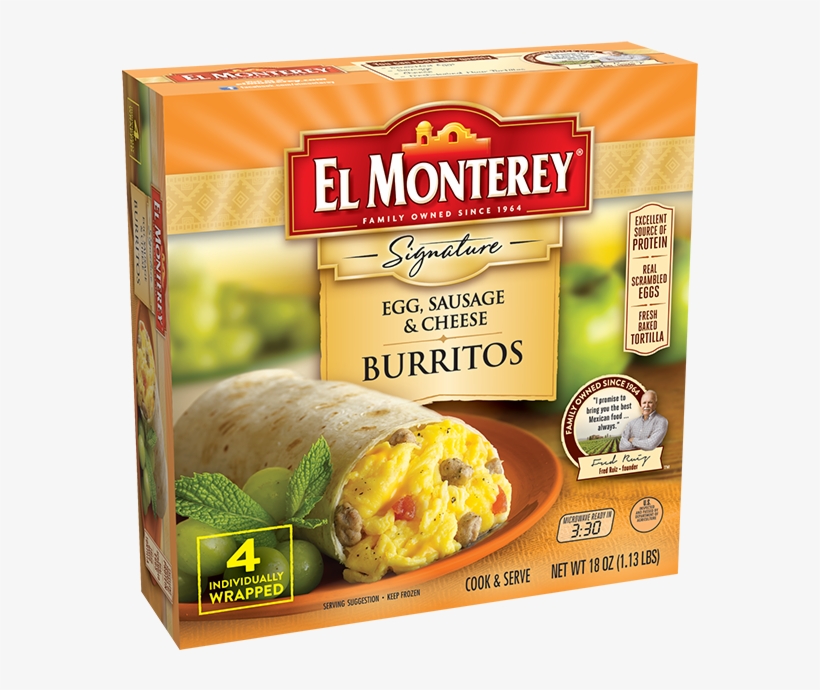 Egg, Sausage & Cheese Breakfast Burritos - El Monterey Breakfast Burritos, transparent png