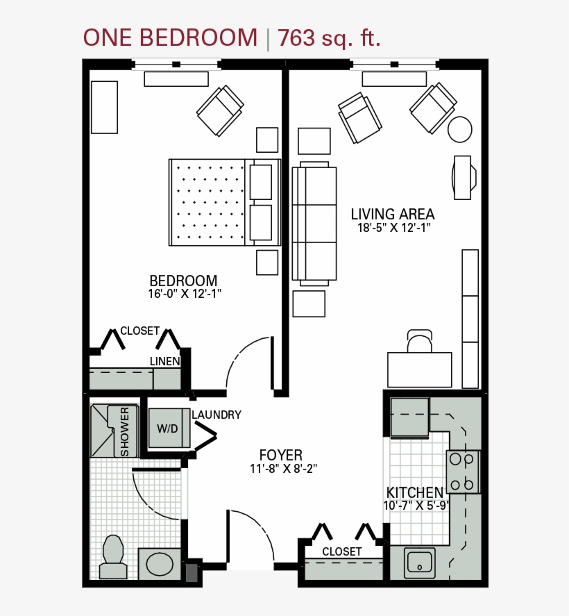 Thotgs Onebedroom 763sqft - Senior Living One Bedroom Floor Plans, transparent png