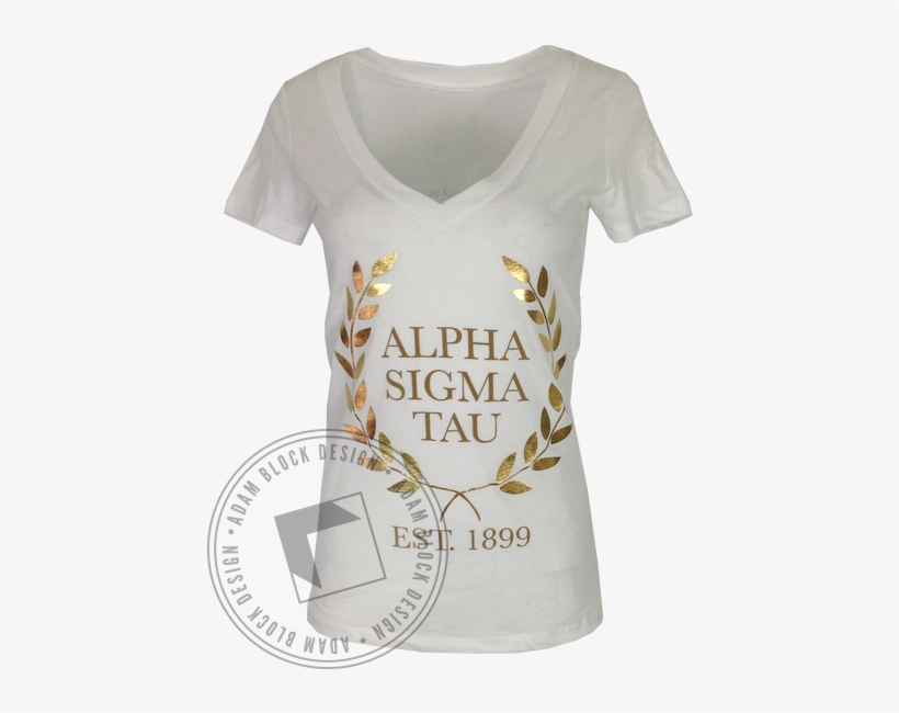 Alpha Sigma Tau Wreath Vneck By Adam Block Design - Active Shirt, transparent png