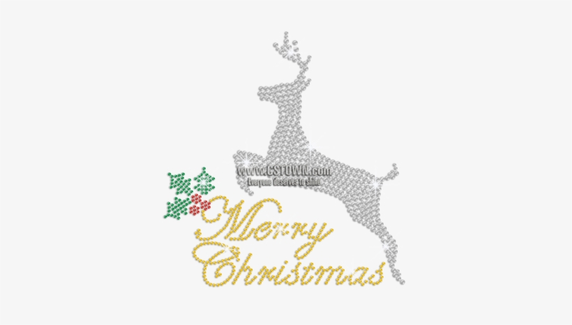 Crystal Rhinestone Merry Christmas Deer Iron-on Transfer - Iron-on, transparent png